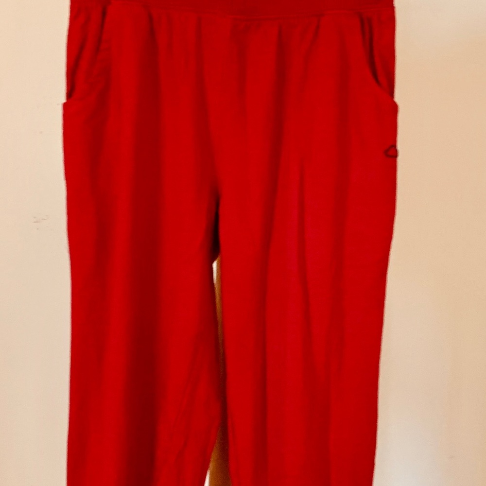 red sweatpants
